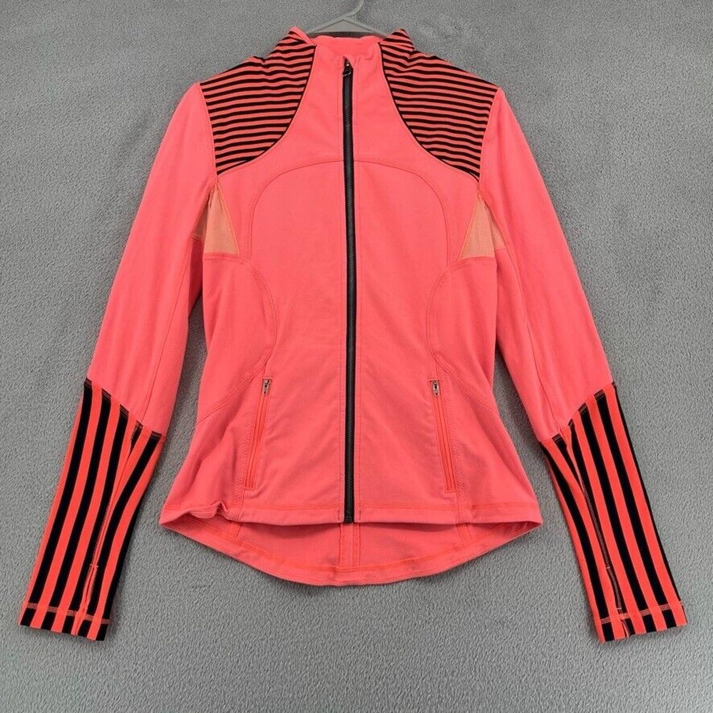 Lululemon Jacket Womens Size 8 Orange Coral Black Forme Long Sleeve Stripes